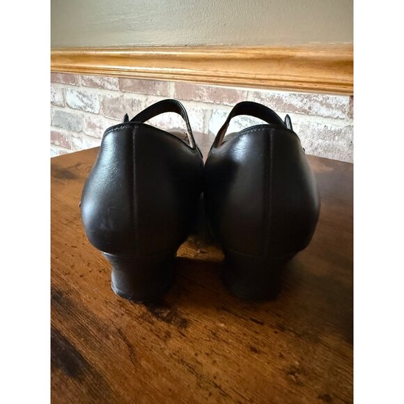 Kumfs Ladies Black Leather Mary Jane Dance Shoes Buckle Strap & Cuban Heel Munro - Picture 5 of 9